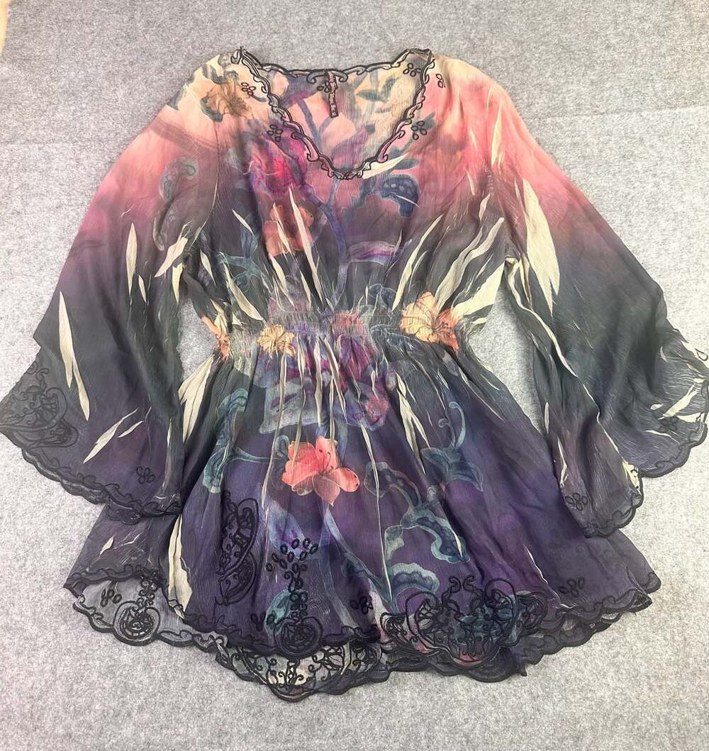 Hushbaby by Sienna Rose, Inc. Floral Print Sheer Long Sleeve Smocked Blouse Top